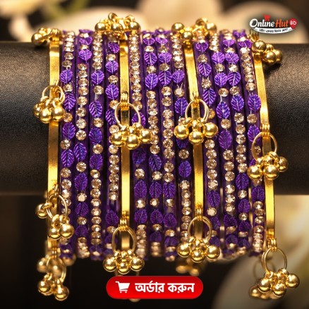 Kashmiri Churi – Purple Leaf Crystal Stone Bangles