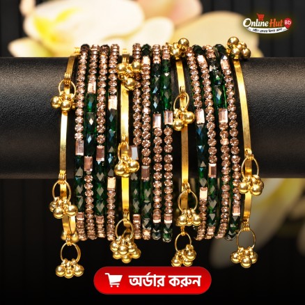 Kashmiri Churi Green Faceted Crystal Stone Bangles