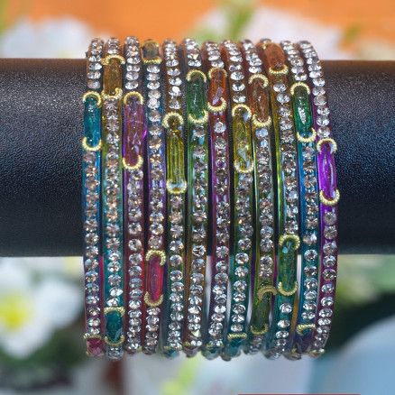 Kashmiri Churi Set - Multicolor Stone Studded Bangles