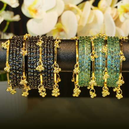 Kashmiri jhumka churi combo Set 2 dozen(Black,Pista Green)