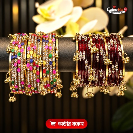 Kashmiri jhumka churi combo Set 2 dozen(golden pata colouer,Merun)