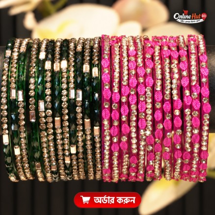 Kashmiri jhumka churi combo Set 2 dozen(Green colouer,Pink)