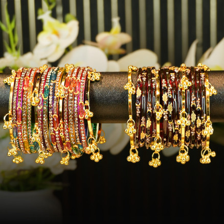 Kashmiri jhumka churi combo Set 2 dozen(Meron,Pink)