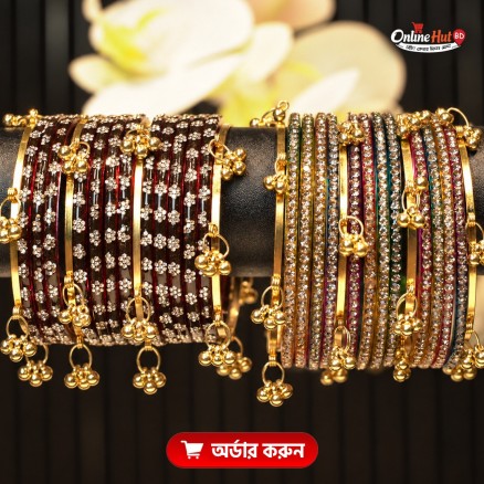 Kashmiri jhumka churi combo Set 2 dozen(Multi colouer,Merun)