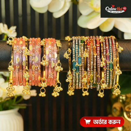 Kashmiri jhumka churi combo Set 2 dozen(Multi colouer,Pink)