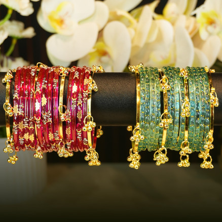 Kashmiri jhumka churi combo Set Pink and pice green 2 dozen