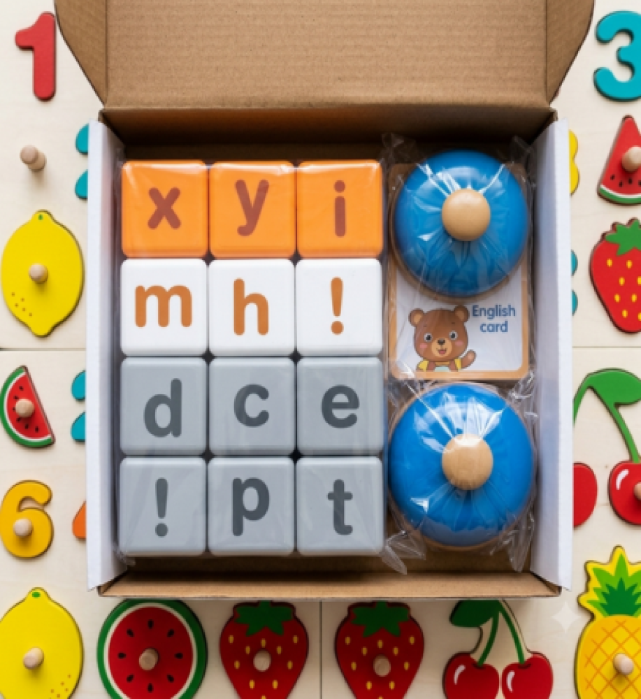 Kids Wooden English Word Spelling Game with Bell & Flash Cards - Image 2