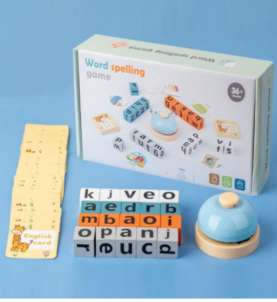 Kids Wooden English Word Spelling Game with Bell & Flash Cards - Image 3