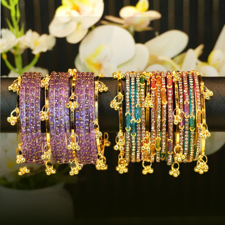 Kashmiri jhumka churi combo Purple and multi colour Set 2 dozen