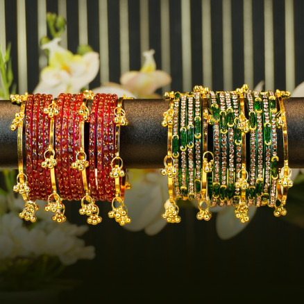 Kashmiri jhumka churi combo Red and Green Set 2 dozen