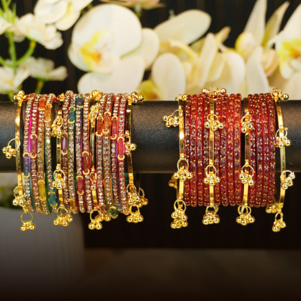 Kashmiri jhumka churi combo Red and Multi colouerSet 2 dozen
