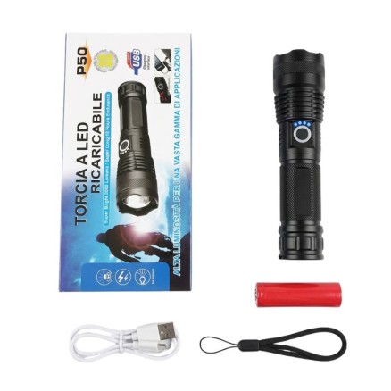 Rechargeable LED Torch Light (P50) – Super Bright 2000 Lumens USB Charging Flashlight