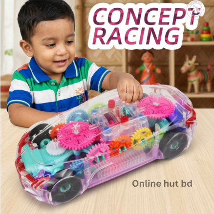 Transparent Gear Racing Car Toy with Music & LED Lights for Kids